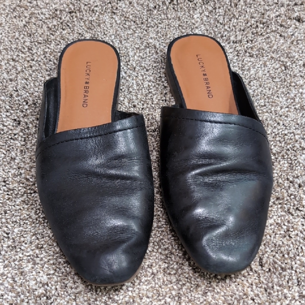 Lucky Brand Black Leather Mules